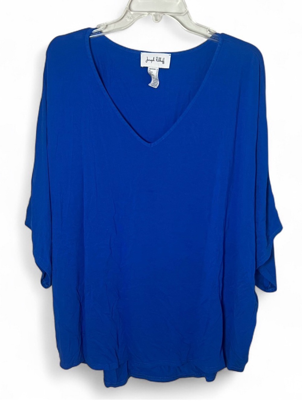 Joseph Ribkoff Royal Blue V-Neck Flowy Tunic Top Stretch Lagenlook Casual Sz 16